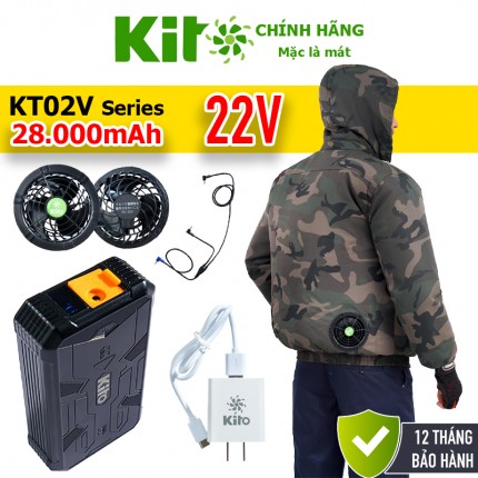 [2 Áo KITO + 1 Bộ Quạt 22V] Chính Hãng Pin 28.000mAh Chạy 10 - 20 Giờ, Áo Có Mũ 4 Màu BH 12 Tháng